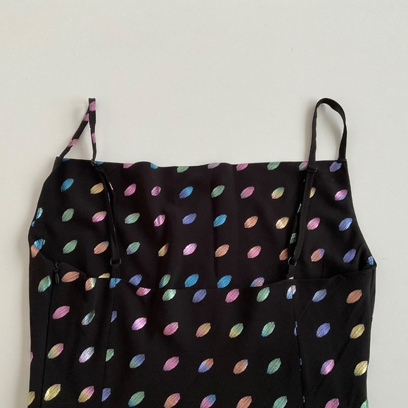 Nasty Gal Slip Dress Sz2 Strappy Metalic Polka Dot Maxi Retro Groovy Funky Disco - Picture 12 of 13